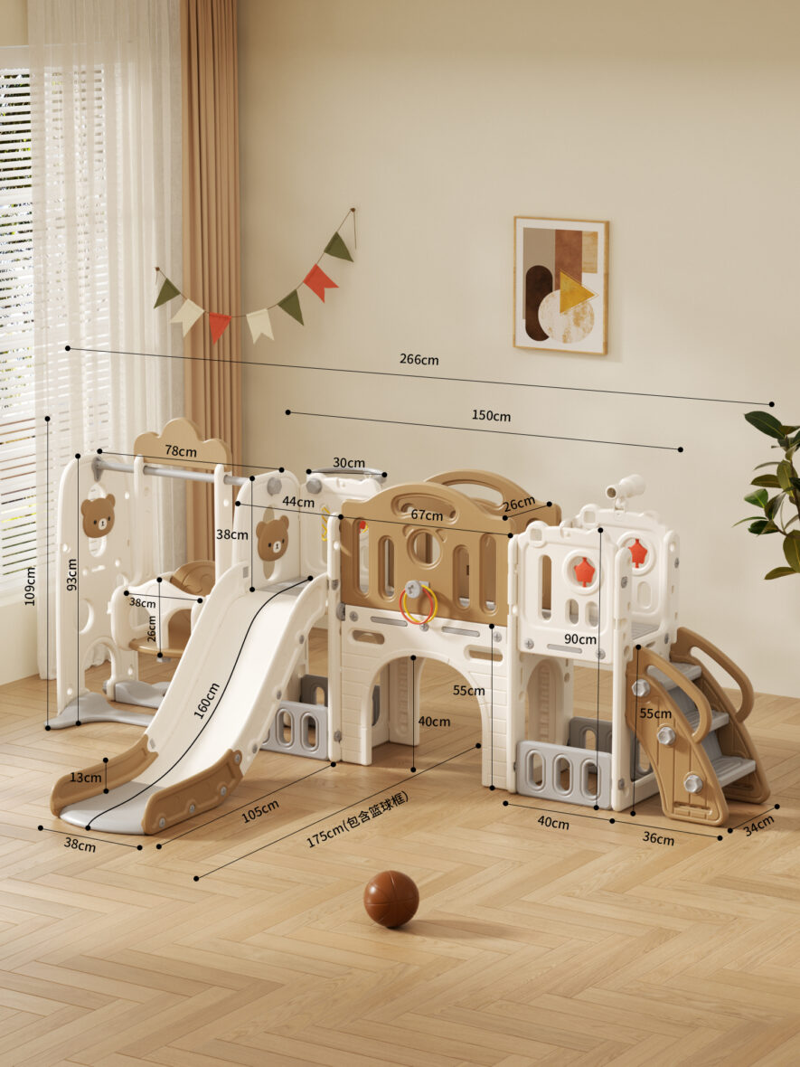 kids indoor playset swing slide Playground Cartoon Bear GreyCoffee