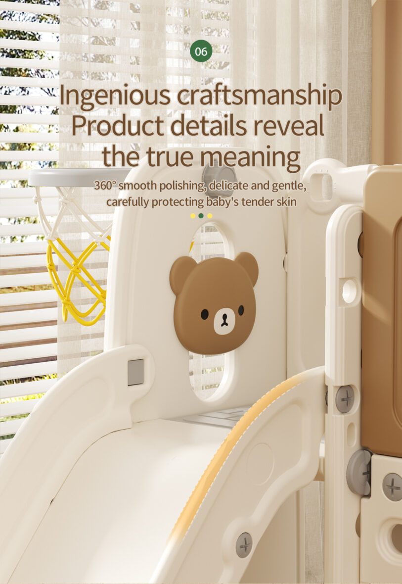 kids indoor playset swing slide Playground Cartoon Bear GreyCoffee6